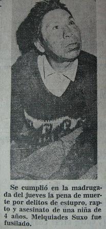 Foto del último boliviano ejecutado. Foto de El Diario, de agosto de 1973